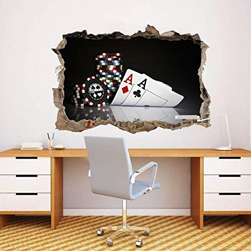 Wandtattoos - 3D -Poker Holdem Karten Chips Zertrümmert Wandtattoo Grafik Sticker Kunstwandbild- Poster Vinyl - 60x90 cm