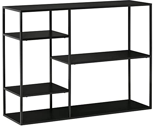 HOMCOM Standregal Bücherregal mit 5 offenen Fächern, Aufbewahrungsregal mit Metallrahmen, Würfelregal für Küche, Wohnzimmer, Schwarz, 120 x 35 x 87,5 cm