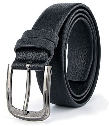 Vikodah Herrengürtel aus Leder, italienisches Echtleder, solide für lässige Gürtel aus Jeans, Schwarz , 120 cm