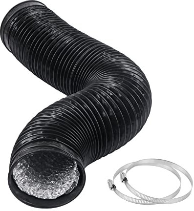 CABAX 4 Inch 5 Feet Air Ducting, Flexible Black Aluminum Dryer Vent Hose for HVAC Ventilation Fan Filter and Grow Tent with 2 Clamps
