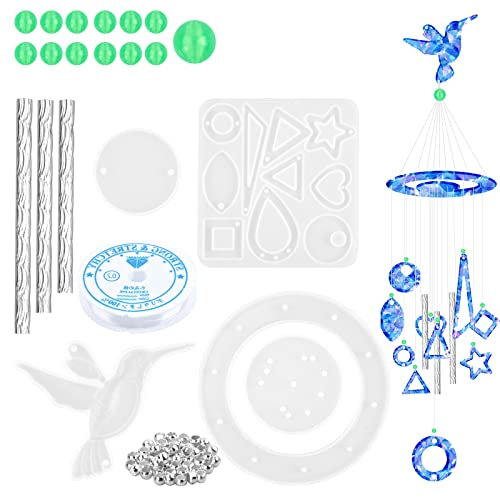 11 Pcs Windspiele Silikonformen Kit Windspiel-Harzformen DIY Windspiel-Silikon-Form Gießharz Formen Transparent Epoxidharzformen für Anhänger, Ohrring, Kunst Schmuck Resin Form Handwerk Geschenke