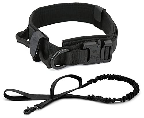 Militärisches Taktisches Hundehalsband mit Leine, Verstellbares Hundetrainingshalsband Gepolstertes Metallschnallen-Kontrollgriff für großes Hundespaziergangstraining ( Farbe : Black Set , Größe : M )