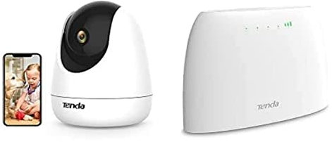 Tenda CP3 - Cámara WiFi interior 1080 P con 4G03 Router 4G LTE 300 Mbps, cámara de vigilancia en domo, router portátil con ranura para tarjeta SIM, control parental, detección, seguridad en el hogar