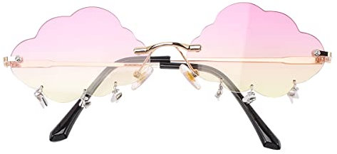 VALICLUD Wolke Randlose Vintage Lustige Unregelmäßige Disco Brille Blitz Quaste für Frauen Männer Getönte Brille Grau (Lila gelb)