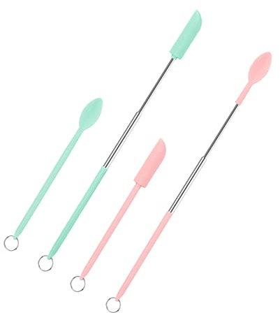 Telescoping Spatula and Spoon, 4pcs Mini Spatula Silicone for Cosmetics Retractable Thin Jar Scraper Spatula Set Multifunctional Small Silicone Spatula for Makeup Kitchen Food Narrow Bottle Can