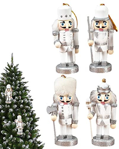 Schiaccianoci, 4 pezzi in legno da appendere King Schiaccianoci – Albero di Natale da appendere ornamento per la casa, albero della porta d'ingresso, forniture per feste di Natale