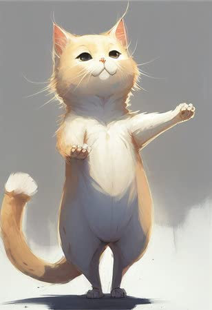 adrium Acryl-Bild 40 x 60 cm: süße, schöne, weiße, stehende Katze, die um Essen bittet, im Anime-Manga-Stil(195438909)