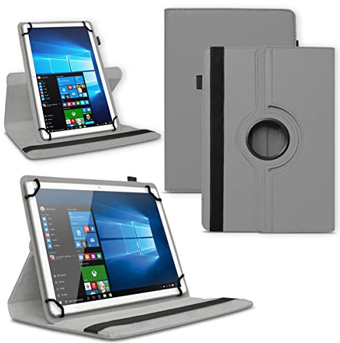 NAUC Universal Tablet Schutzhülle für 10 10.1 10.3 10.4 10.5 11 Zoll aus Kunstleder Hülle Tasche Standfunktion 360° Drehbar Schutz Cover Case, Farben:Grau