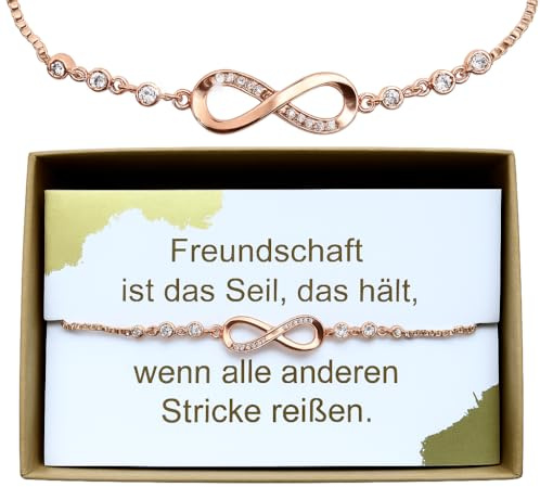 ONDEGO® Unendlichkeit Armband Freundschaftsarmband Silber Gold Roségold | Geschenk beste Freundin | Infinity Armband HANDMADE in GERMANY mit Karte & Geschenkbox