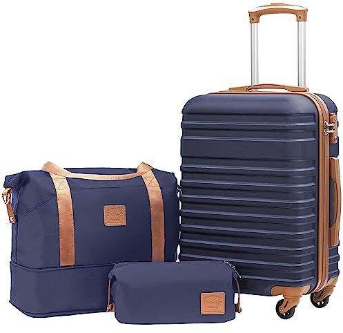 COOLIFE Koffer Trolley Koffer Reisekoffer von ABS Hartschalen Trolley 4 Rollen TSA-Schloss Der Koffer Enthält 1 Reisetasche und 1 Kulturbeutel