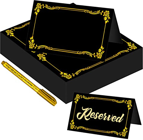 Chenkaiyang 100 Pcs Black Place Cards and Gold Pen for Weddings