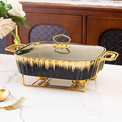 PROPFE Scaldavivande in Ceramica, scaldavivande rettangolari sottosmalto a grandezza Naturale e scaldavivande con Coperchio in Vetro, Vassoio scaldavivande per Matrimoni, Feste, Banchetti