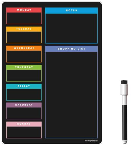 TMS Magnetic Weekly Planner and Dry Wipe Pen, Meal Planner and Shopping List, Fridge Whiteboard for Meal Prep, Notes and Reminders, Daily Plan - Dry Erase Memo Board, Kitchen or Office