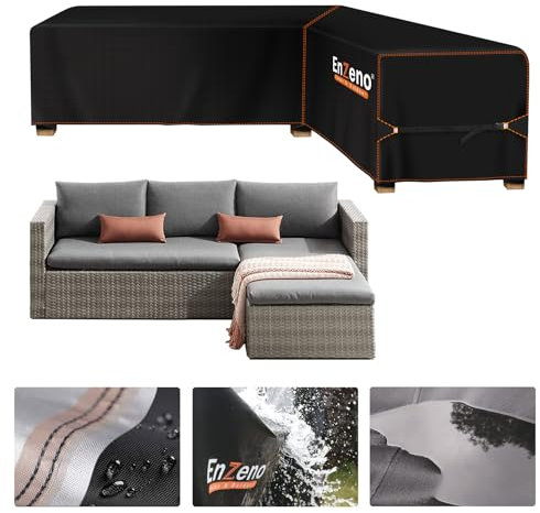 Enzeno Housse de Protection pour Meubles de Jardin - en Forme de L - avec Bandes imperméables - Étanche - 210 x 140 x 75 cm
