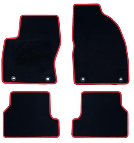 OCC Design - Custom Fußmatten, kompatibel mit Seat Ibiza 6J Kombi 3 und 5 Türen (2008-2017), Velours/Polypropylen, Original Verankerung, rutschfeste Rückenlehne, Fersenkappe, rote Zierleiste