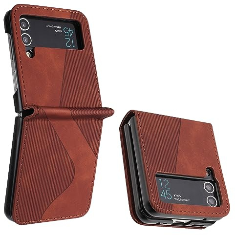 Mo-Somnus Kompatibel Mit Samsung Galaxy Z Flip 4 Hülle, Magnet PU Leder Tasche Handyhülle, Klappbar Klapphülle (Braun)