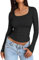 Trendy Queen Womens Long Sleeve Shirts Crop Tops Basic Tight Slim Fit Y2K T Shirts Winter Clothes 2024, Black, M
