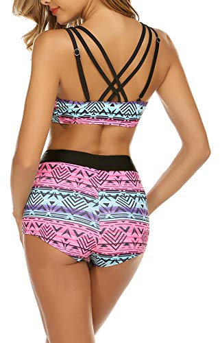 AI'MAGE Damen Summer Tankinis Set 3-Teilig Bademode Badeshirt Sport Fitness 3-Teilig Beachwear Tankinis für Damen, Pat2, L