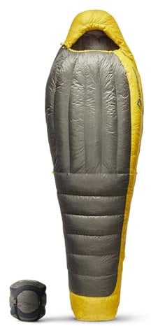 Sea to Summit - Spark Ultralight Daunenschlafsack Long (-9°C) - Mumienschlafsack mit Daunenfüllung - Körperlänge - 850+ Loft Ultra-Dry Down - 3 Jahreszeiten - Für Wanderungen - Grey & Yellow - 786g