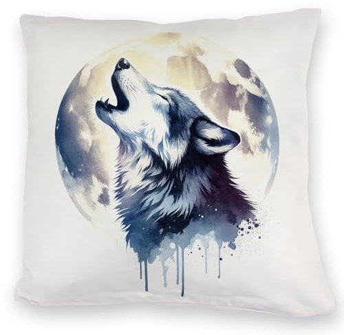 speecheese Wolf im Mondschein Kuschelkissen Heulender Wolf Nacht und Mond Design Natur- und Wildtiermotiv Dunkler Himmel Ambiente Mystik der Dunkelheit