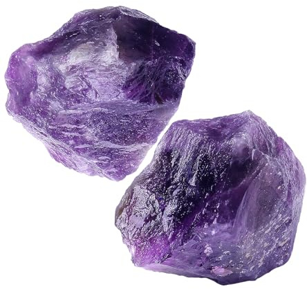 NUKAYAI 2 pietre di cristallo di ametista grezze curative da 4,6 a 5,6 cm, grandi rocce naturali per burattare, viola, lucidatura, fontana fai da te, lapidario, cablaggio, decorazione, Reiki Wicca