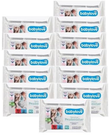Babylove Feuchttücher sensitive 960 Tücher, Ohne Alkohol, Ohne Parfum, Vegan, pH-hautneutral (12x80St)