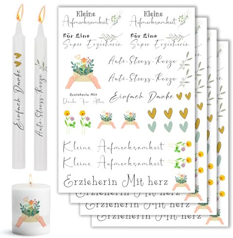 Bolosa 4 Stück Kerzentattoos, Geschenk Erzieherin Abschied, Kerzen Tattoos Folie, Kerzen Aufkleber, Merci Aufkleber Set Danke Lehrerin, Erzieherin Geschenk, Abschiedsgeschenk Erzieherin 6