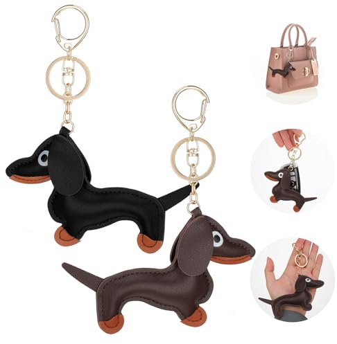 Giantree 2 Stück Dackel Schlüsselanhänger, PU Süße Welpe Hundetasche Anhänger Personalisierte Schlüsselanhänger dackel geschenke schlüsselanhänger hund für Handtasche Rucksack Dekoration Schmuck