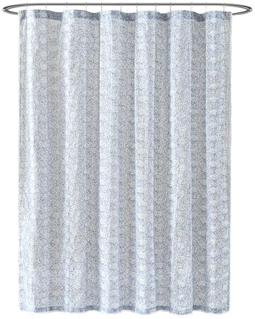 Peri Home Cortina de Ducha 100% de Tela de algodón para baño, 183 x 183 cm, con Ojales Ikat Azul