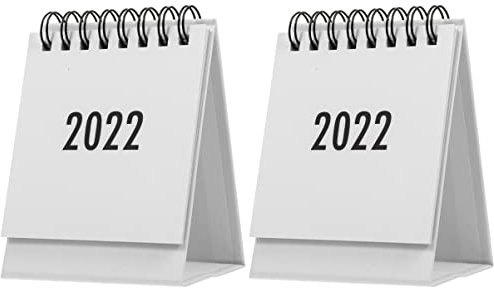2 Stück 2022 Mini-Schreibtischkalender, tragbarer Schreibtisch, 2022-Kalender, Monatskalender, Monatskalender, Sieb, 2022, Mini-Kalender 2021–2022, weißer Büroteller, PVC, zum Drehen der Seite,