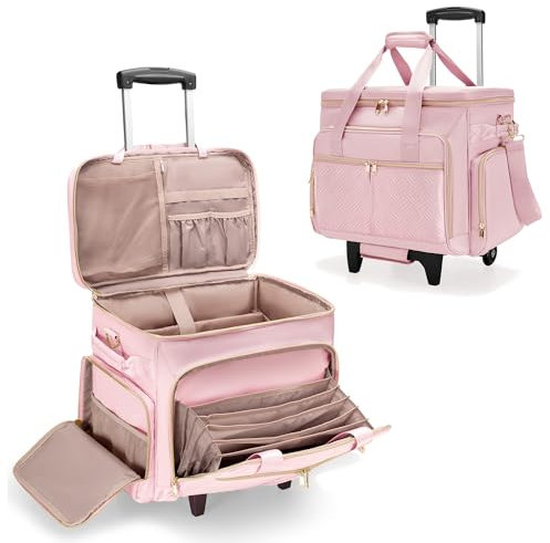 Prokva Sac à Roulettes pour Enseignants avec Roulettes, Sac Fourre-tout pour Enseignants avec Chariot Amovible, Sac à Roulettes pour Enseignants pour Ordinateurs Portables de 15,6, Rose