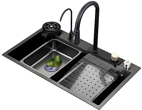 CRBUDY Küche Neues Zuhause Renovierung Küchenspüle Edelstahl-Gemüsebecken Praktisches und langlebiges Waschbecken Aufsatzwaschbecken Wasserbeckenbecken (Farbe: Schwarzer Stahl, Größe: 68