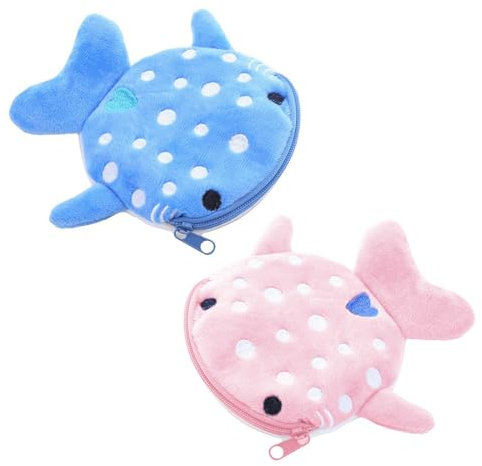 AOEVUIR 2 pcs Porte monnaie en forme de requin petit portefeuille en peluche porte monnaie avec porte clés en chaîne mini sac à écouteurs pochette exquise