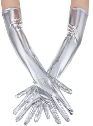 Telooco Silver Gloves Long Metallic Gloves Shiny Metallic Spandex Glove 20s Party Costume Accessories for Women Halloween