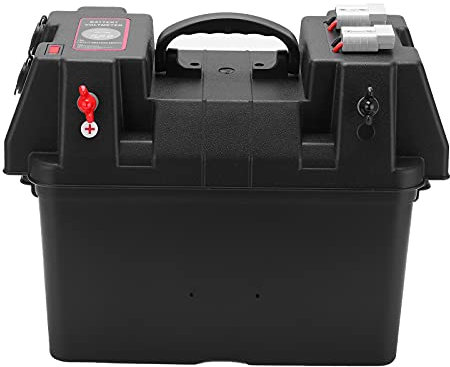 Marine Battery Box, Battery Boxes Marine with Voltmeter Cigarette Lighter Socket 12V ABS RV Battery Box for Boat Trailer RV