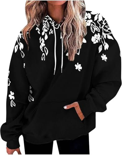 Sweat Anime Manga Fille Pull Orange Femme Oversize Sweat à capuche surdimensionné pour femmes, rayé, grande taille, pull à manches longues, vêtements Polaire Sans Capuche Femme Sweet Femme (Black, L)