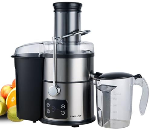 SOKANY 1200W Exprimidor de verduras y frutas, Pantalla táctil LCD exprimidor rápido que optimiza la cantidad de jugo, agujero de llenado grande de 85 mm, 5 velocidades, fácil de limpiar (SK-03014)