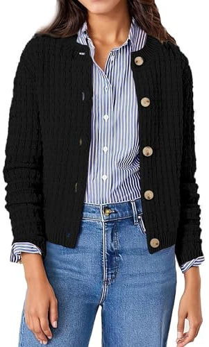 Jhsnjnr Womens Casual Long Sleeve Open Front Sweater Jackets Crew Neck Knitwear Button Down Jumper Cardigans Black