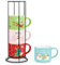 Set mit 4 stapelbaren Weihnachtstassen, 450 ml, Kaffeetasse mit Ständer, Feiertags-Heißkakaotassen für Mutter, Familie, Kollegen, Freund und Bauernhaus, Kakaotablett-Dekor