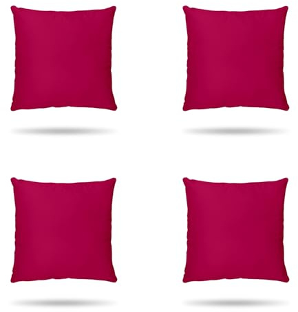 Hans-Textil-Shop 4er Set Kissenbezüge Uni 100% Baumwolle, Reißverschluss - Kissen, Kissenhülle, Kopfkissen, Dekokissen, Couchkissen, Sofakissen (Pink, 40 x 40 cm)