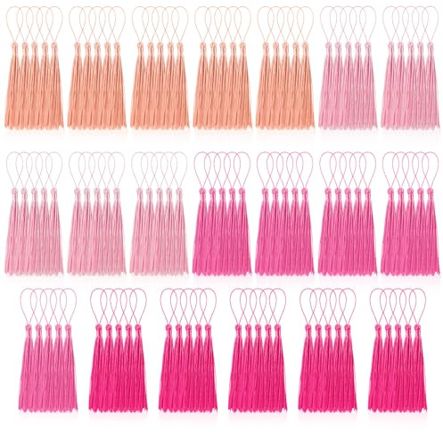 BOUBONI 100 Stück Quasten Rosa Serie Weich Seidig Handgefertigte Mini Quasten für Lesezeichen Anhänger Schmuckherstellung DIY Bastelzubehör Schlüsselanhänger Zubehör Kleiderdekoration