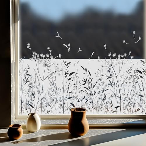 Neukids Fensterfolie Pusteblume, klebefolie Fenster Selbstklebende, Fensterfolie Muster Weiß Pflanze, Fenstersticker Fenster Deko Kinderzimmer Wohnzimmer Schlafzimmer Küche Bad