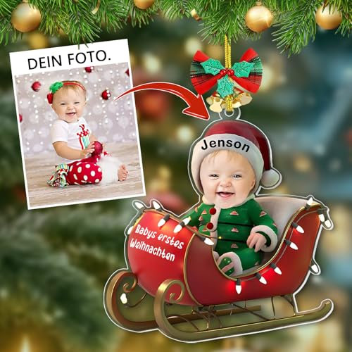 Personalisierter Weihnachtsanhänger 2024 mit Foto, Acryl-Familien-Weihnachtsanhänger, Individueller Erster Weihnachtsanhänger Baby mit Foto für Weihnachtsbaumdeko