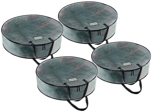 VENO 4 Pack Front Door Wreath Storage Container For Summer - 24 Inch Clear Wreath Bag, Christmas Garland Decoration Organizers with Zipper and Durable Handles (Clear, 24-4 Pack)