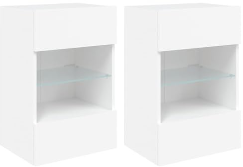 Gecheer TV-Wandschränke mit LED-Leuchten 2 STK. TV Schrank Hängeschrank TV Board hängend Hängeboard Lowboard Wandschrank Wohnwand für Wohnzimmer Fernsehtisch Weiß 40x30x60,5 cm