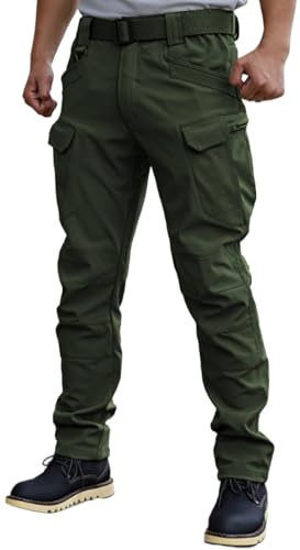 WINKEEY Pantalon Tactique Homme Pantalon de Travail Militaire Randonnée Imperméable Coupe-Vent 8 Poches, Vert L