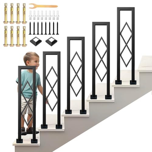 AIOJXHY Treppengeländer Schwarz U Förmiger Handlauf Innen, Eisengeländer Bodenmontage Handläufe, Modern Ziergeländer Raumspartreppe für Korridor, Eingang und Außen (Schwarz, 90 cm)