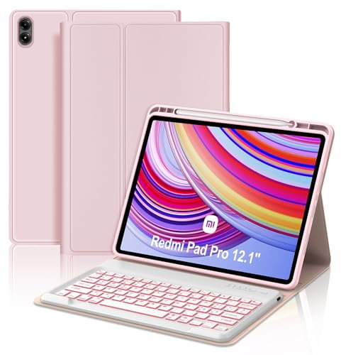 JADEMALL Custodia Tastiera per Redmi Pad Pro 12.1, Italiana QWERTY Tastiera Retroilluminata Bluetooth per Redmi Pad Pro 12.1, Rosa