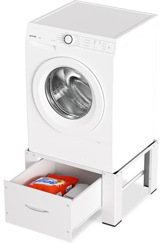 Vkechh Waschmaschinen Untergestell mit integrierter Schublade, Waschmaschine Sockel, verstellbares Podest für Trommelwäschetrockner und Gefrierschrank Rahmen