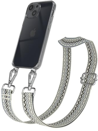 EAZY CASE Handykette - Verstellbares Taschenband kompatibel mit iPhone 13 Mini, Schulterriemen, Handykordel mit Silikon Hülle, Umhängetasche, Beige Blau Silber